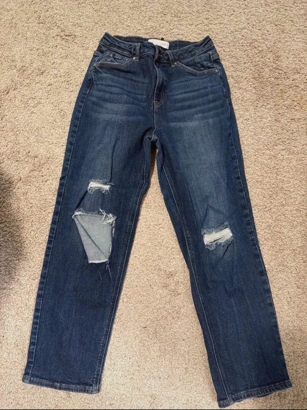 Distressed Dark Blue Cropped Women's Jeans - Unbranded